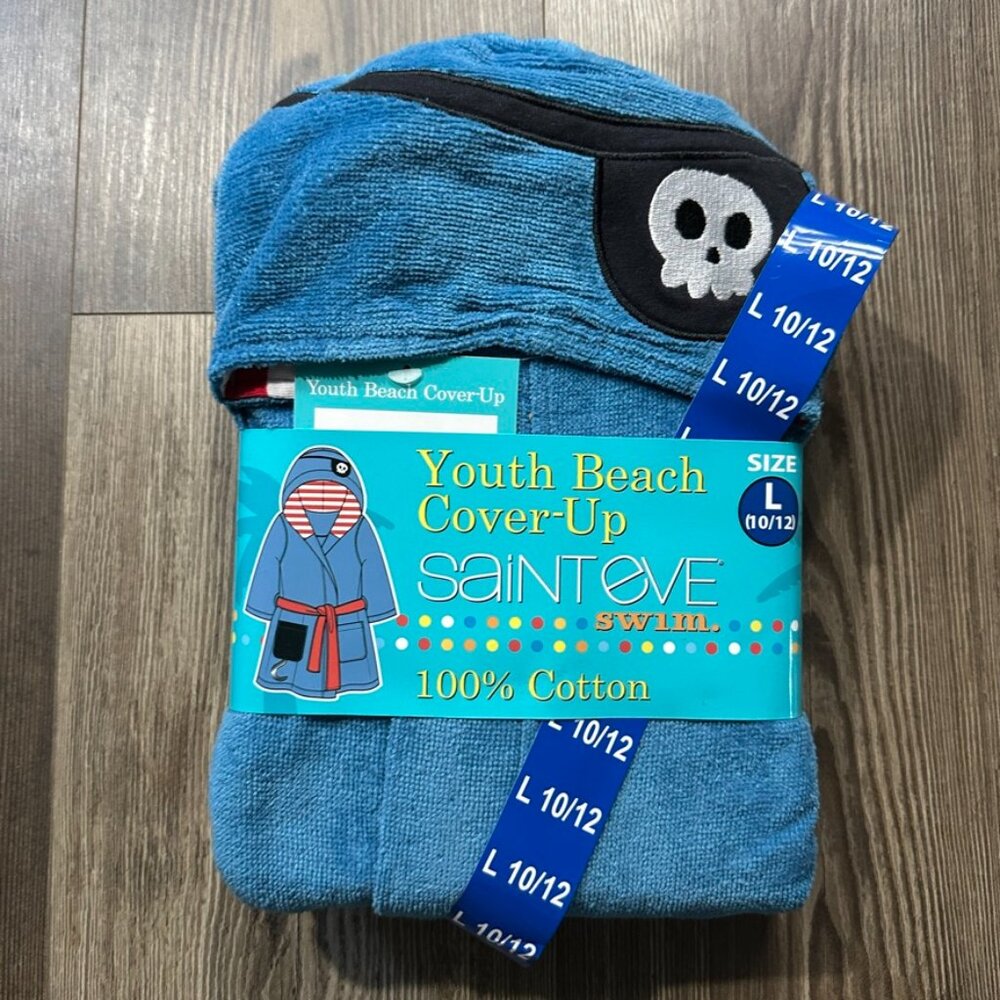Saint Eve Kids Beach Swim Cover-up 100% Cotton Pirate Blue Red Striped - Picture 5 of 9